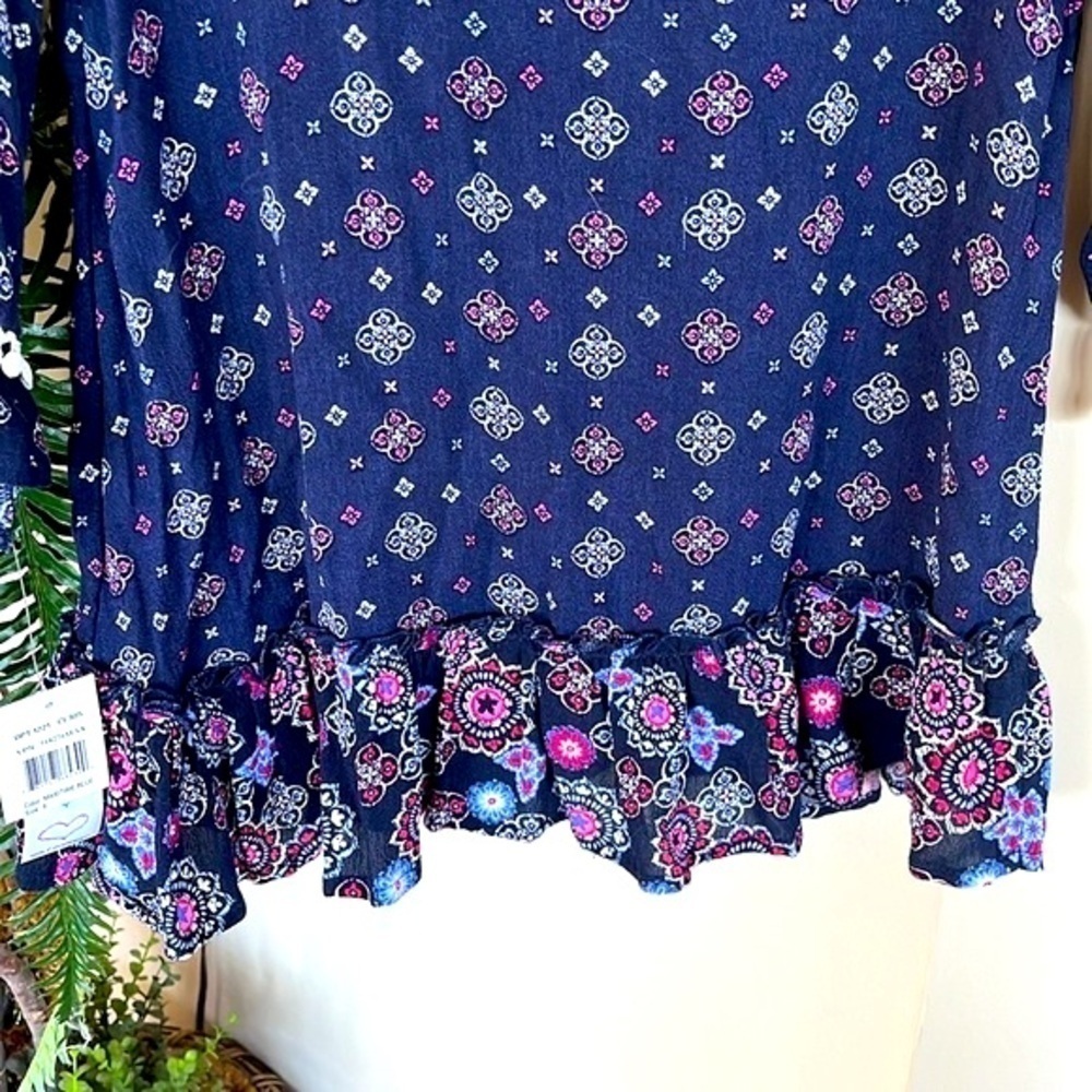 Brand New Self Esteem Blue Peasant Top w/ Lace Accent Ruffle Boho Blouse - Picture 12 of 13